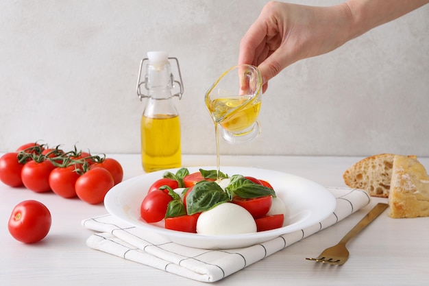 Concept of tasty Italian cuisine food Caprese salad