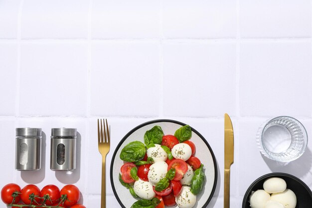 Concept of tasty italian cuisine food caprese salad