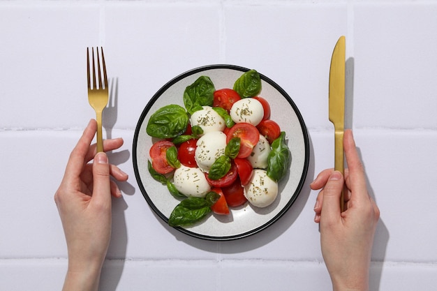 Concept of tasty Italian cuisine food Caprese salad