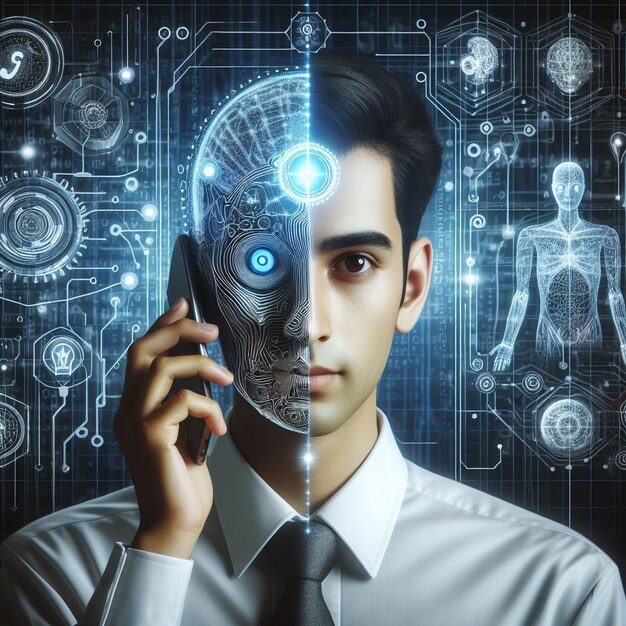 Foto concetto di tecnologia e esseri umani intelligenza artificiale ai rete di comunicazione