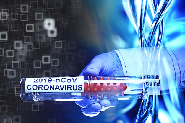 концепция тест коронавирус covid-19, биологическая опасность, химическая опасность, лабораторная имитация