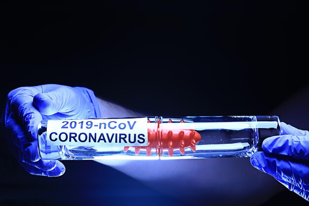 concept test coronavirus covid-19, biohazard, chemical hazard, laboratory imitation