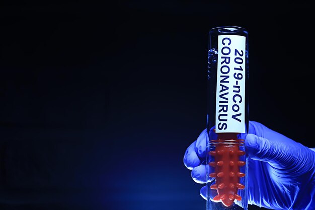 concept test coronavirus covid-19, biohazard, chemical hazard, laboratory imitation