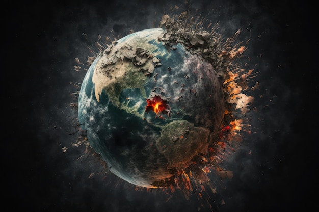 Concept of third nuclear world war destroying cities continents countries end of world and explosion on planet Earth