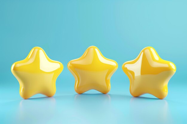 The concept of three yellow stars glossy colors A customer rating feedback concept from the customer about the website employee A realistic 3D design For mobile applications graphics