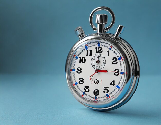 Concept of Time management stopwatch with clock on blue background