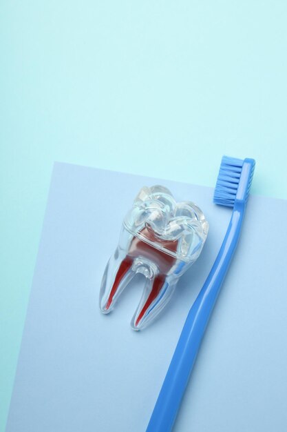 Concept of tooth treatment and dental care top view