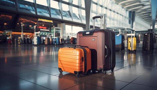 Концепция туризма и дорожных чемоданов в аэропорту
