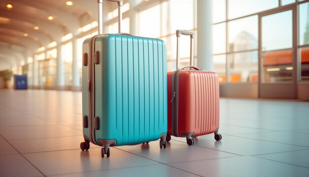 The concept of tourism and travel suitcases at the airport