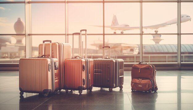 The concept of tourism and travel suitcases at the airport