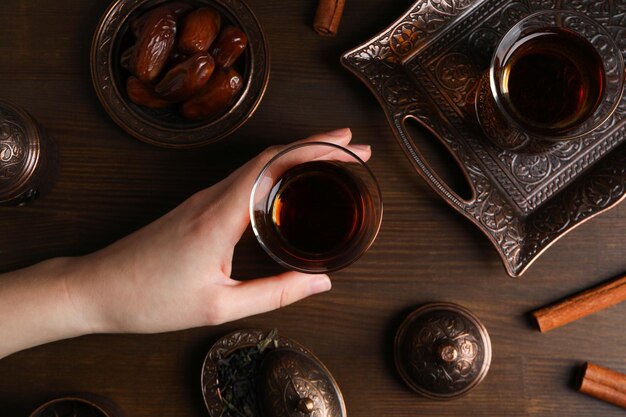 Concept of traditional turkish brewed hot drink tea