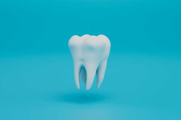 The concept of training dentists A tooth model for learning on a blue background 3D render