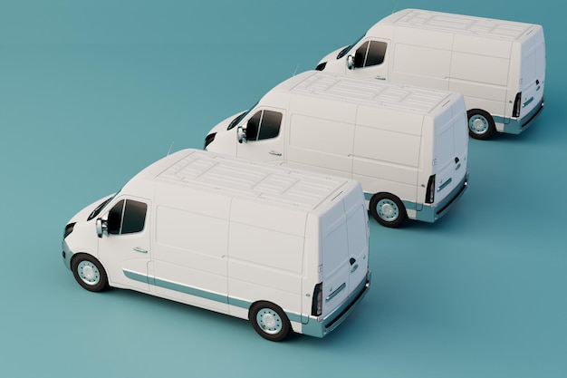 The concept of transportation of parcels by trucks trucks on a turquoise background 3D render