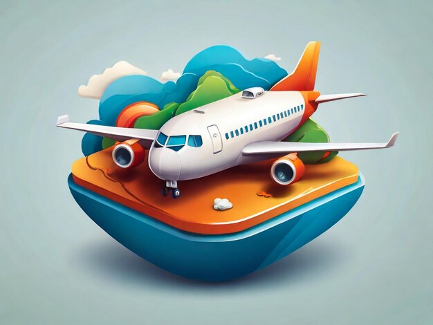 Concept travel travel the world by airplane attractions planet 3d illustration