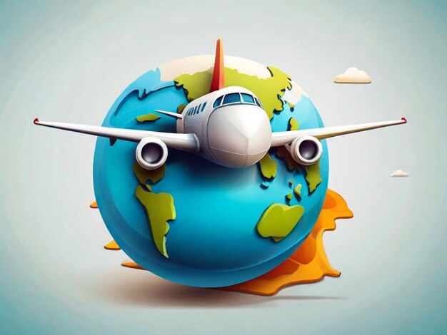 Photo concept travel travel the world by airplane attractions planet 3d illustration