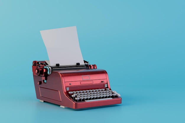 タイプライターで入力されたテキストの概念紙の 3 D レンダリングと赤いタイプライター