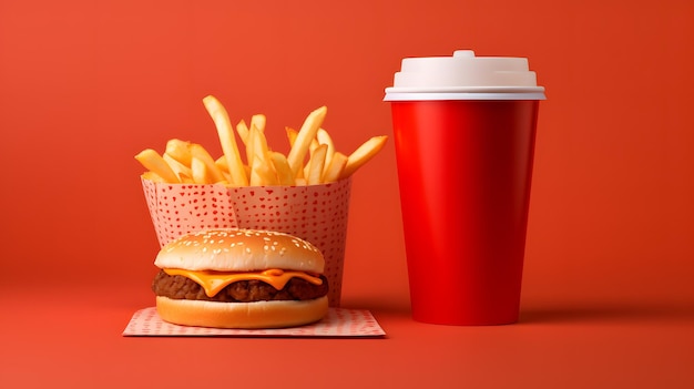 Photo the concept of unhealthy fast food hamburgers fries and soda