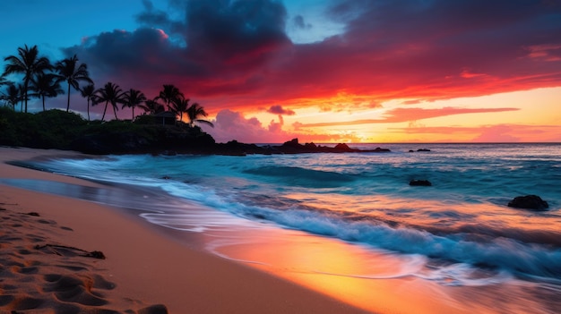 Concept of vacation in an exotic country Gorgeous sunset on the ocean