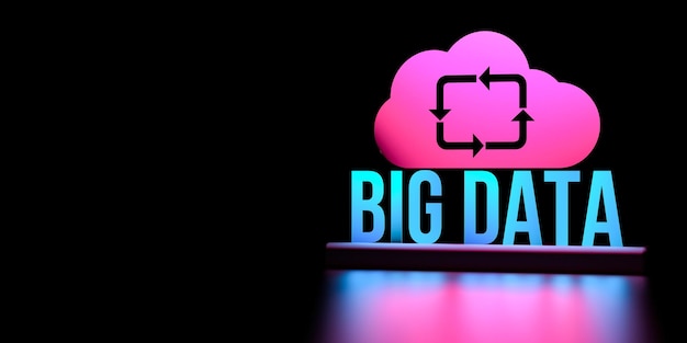 Concept van BIG DATE cloud en gesloten cirkelvormige pijlen met kopieerruimte Opslag laden en downloaden van DATA van de server 3D render