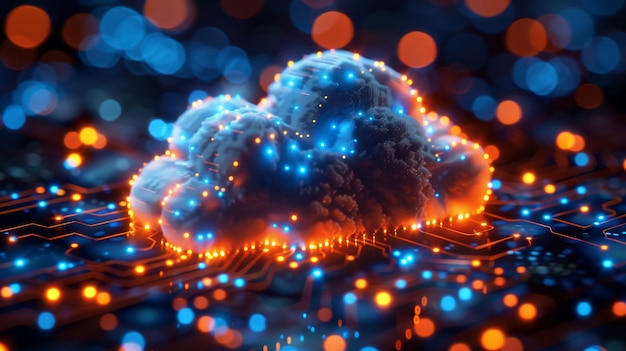 Foto concept van cloud computing of big data cloud gevormd in een futuristische stijl met behulp van digitale technologie