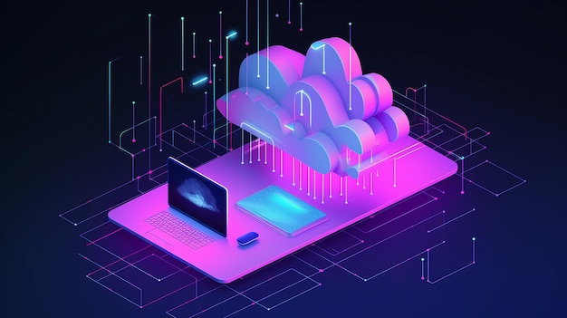 Concept van cloudtechnologie Concept van datacentrum 3D-modus