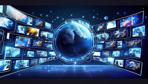 Concept van digitale inhoud Sociale netwerkdienst Streaming video NFT Nonfungible token Groothoekbeeld voor banners of advertenties