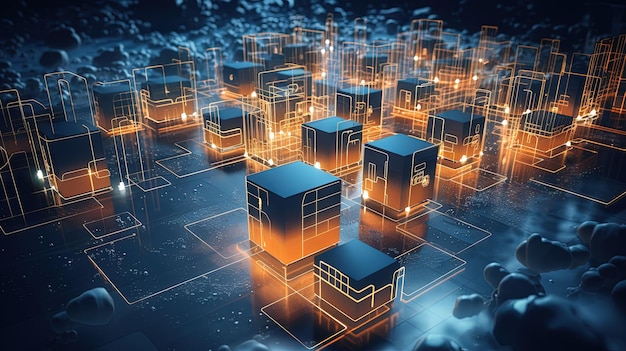 Concept van een digitale stad met cloudverbindingen Futuristisch netwerk in de wolken Gegenereerde AI