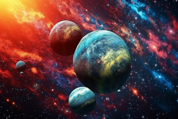 concept van een kleurrijk sterrenstelsel met exoplaneten die door AI zijn gegenereerd
