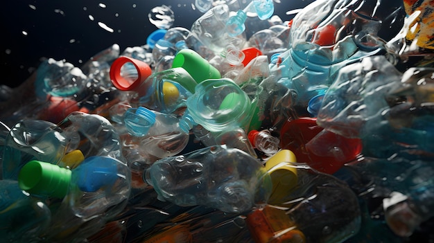Concept van een milieuprobleem van een stapel plastic flessen