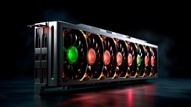 Concept van een moderne high-end GPU met indrukwekkende RGB-verlichtingsgenererende AI