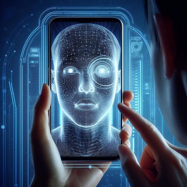 Concept van gezichtsscanning biometrische ID met futuristische hud interface scanning technologie concept