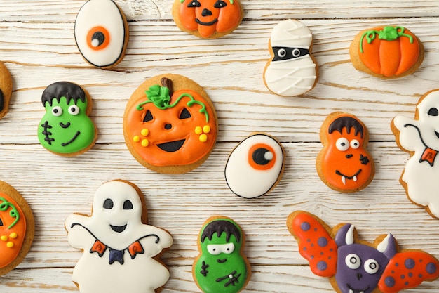 Concept van Halloween-snoepjes grappige snoepjes bovenaanzicht