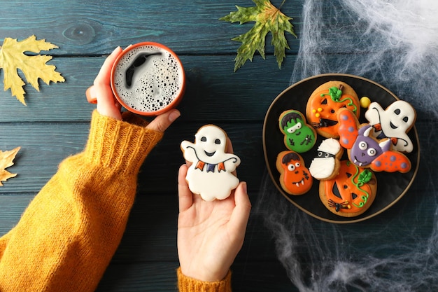 Concept van Halloween-snoepjes grappige snoepjes bovenaanzicht