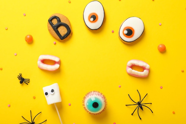 Concept van Halloween-snoepjes grappige snoepjes ruimte voor tekst