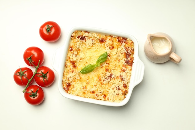 Concept van heerlijk eten lasagne bovenaanzicht