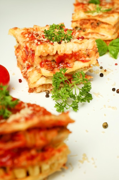 Concept van heerlijk eten lasagne close-up