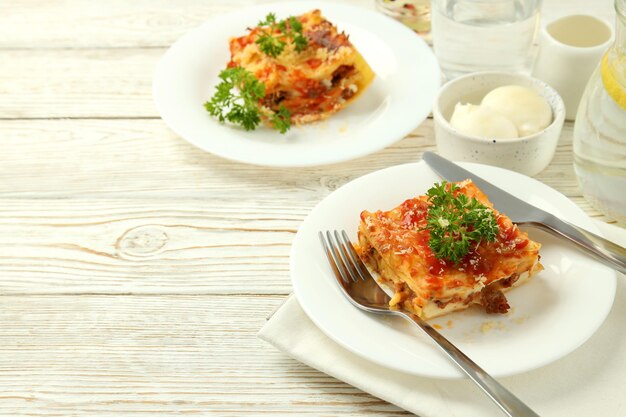 Concept van heerlijk eten lasagne ruimte voor tekst