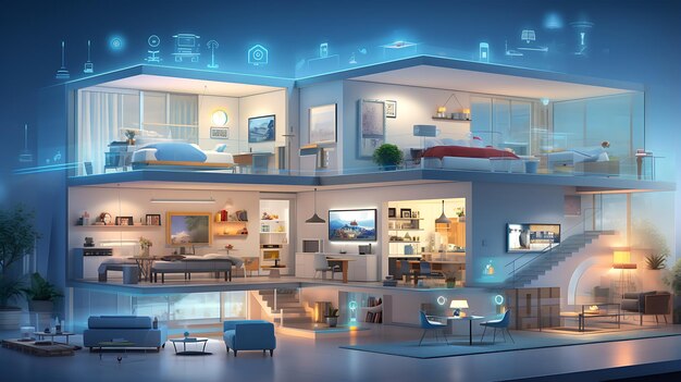 concept van het Internet of Things van een slim huis met verschillende verbonden apparaten