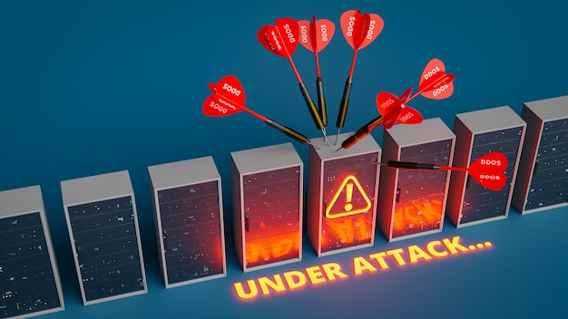 Foto concept van het ontvangen van een ddos-aanval via internet 3d-rendering