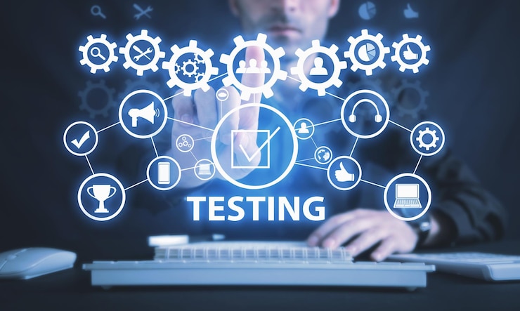 Concept van het testen van technologie Internet en netwerken