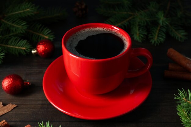 Concept van Kerstmis en Gelukkig Nieuwjaar Kerstkoffie