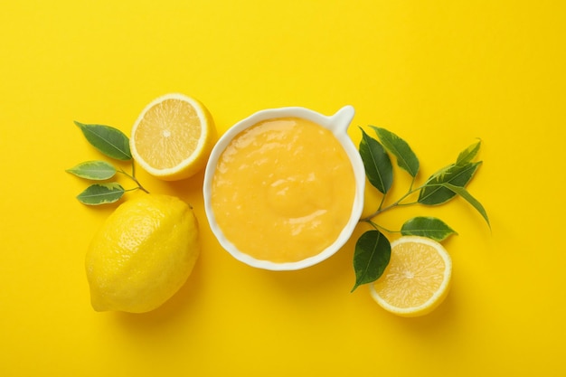 Concept van lekker eten lemon curd bovenaanzicht