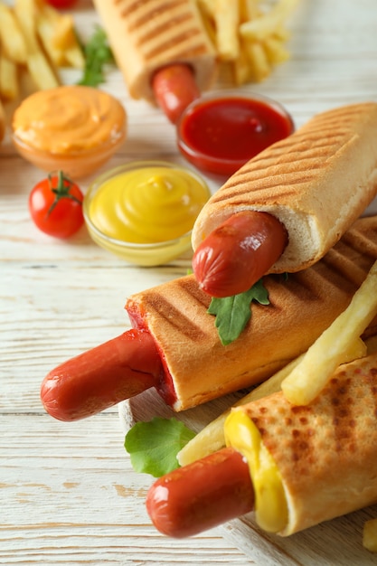 Concept van lekker eten met Franse hotdog