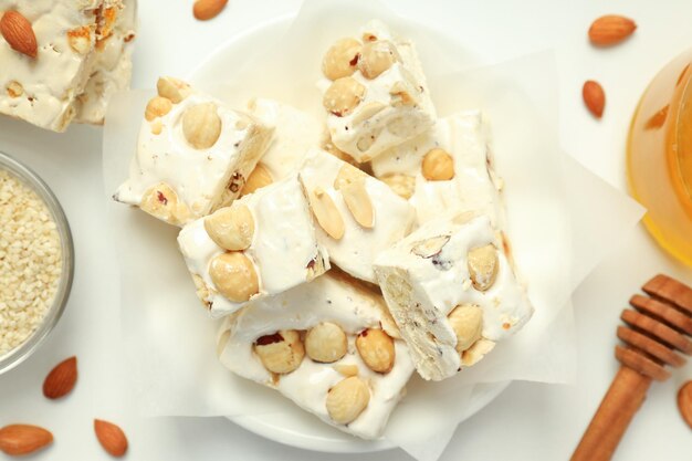 Concept van lekker eten met nougat bovenaanzicht