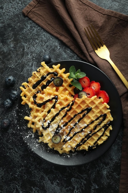 Concept van lekker eten met wafels bovenaanzicht