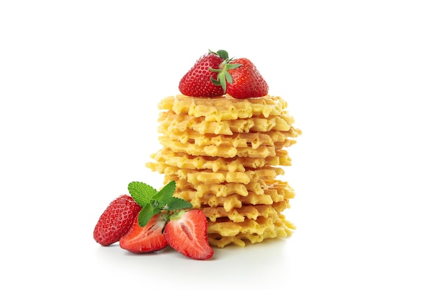 Concept van lekker eten met wafels geïsoleerd op een witte achtergrond