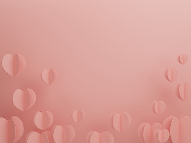 Concept van liefde en gelukkige valentijnskaart, hartvorm papier knippen stijl op de roze achtergrond. 3D-rendering, illustratie.