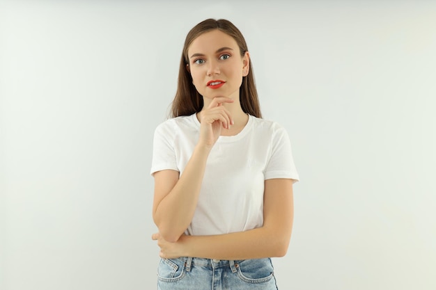 Concept van mensen jonge vrouw op lichte achtergrond