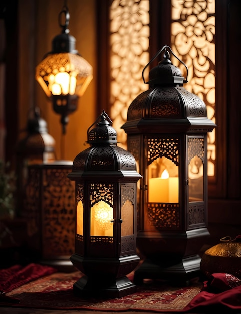 Concept van Ramadan en Eid al-Fitr data behang met traditionele Arabische lantaarn lamp