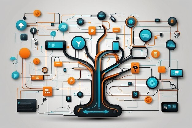 Foto concept van tree met vector web icons business icons en technology icons illustratie